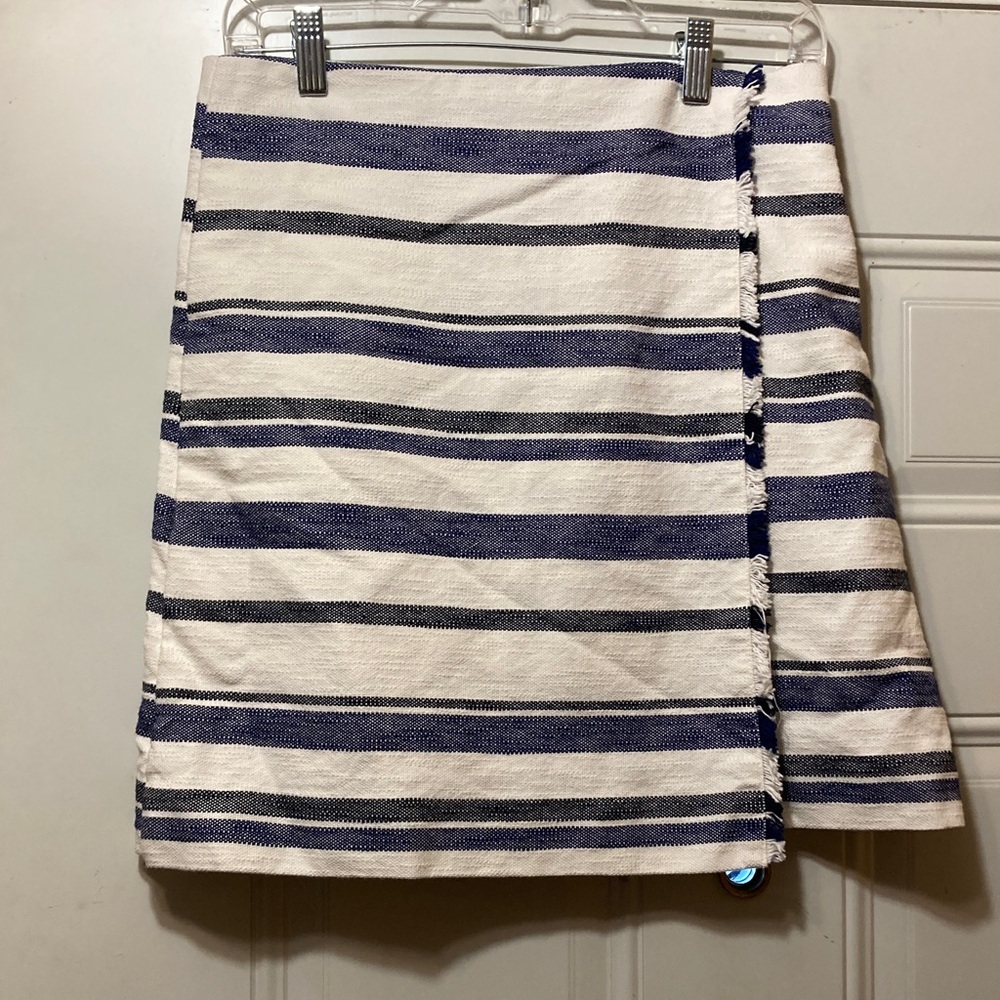 Loft Striped‎ Navy and White Wrap Skirt 6